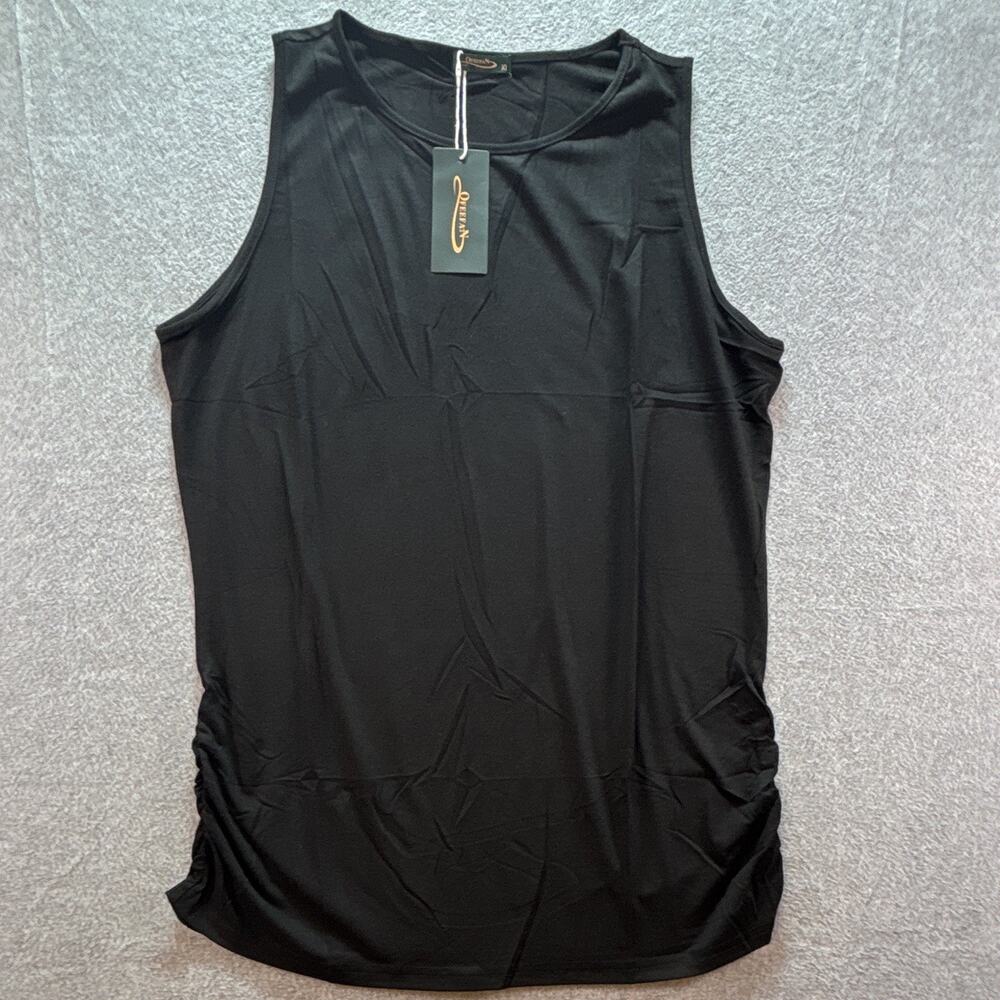 Ofeefan Womens Black Ruched Knit Tank Top Sleeveless Scoop Neck Stretch XL